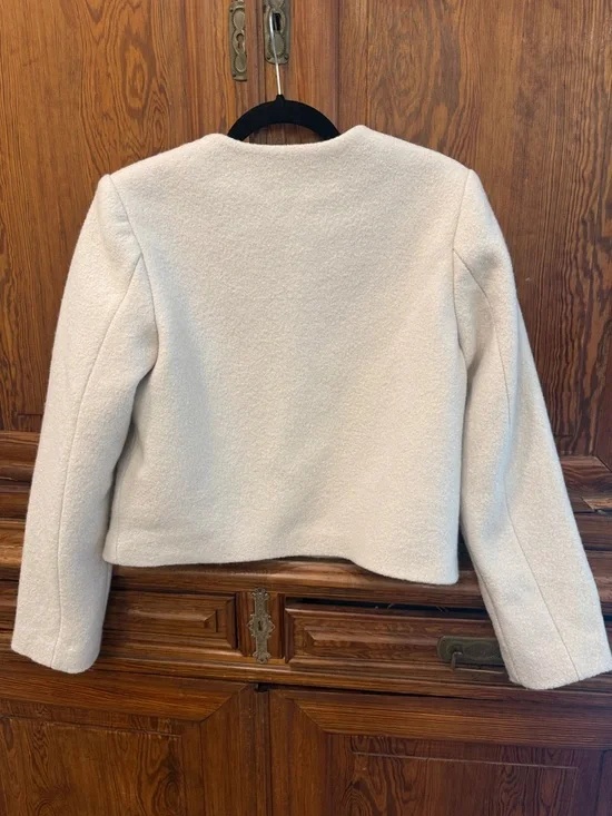 NWT Quince 100% Merino Wool Collarless Cropped Jacket - Bone - M - Picture 9 of 14